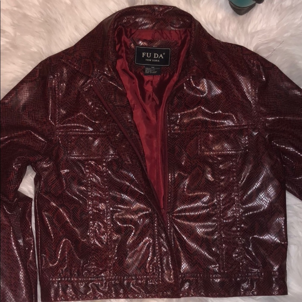 FU DA faux snake skin leather jacket
